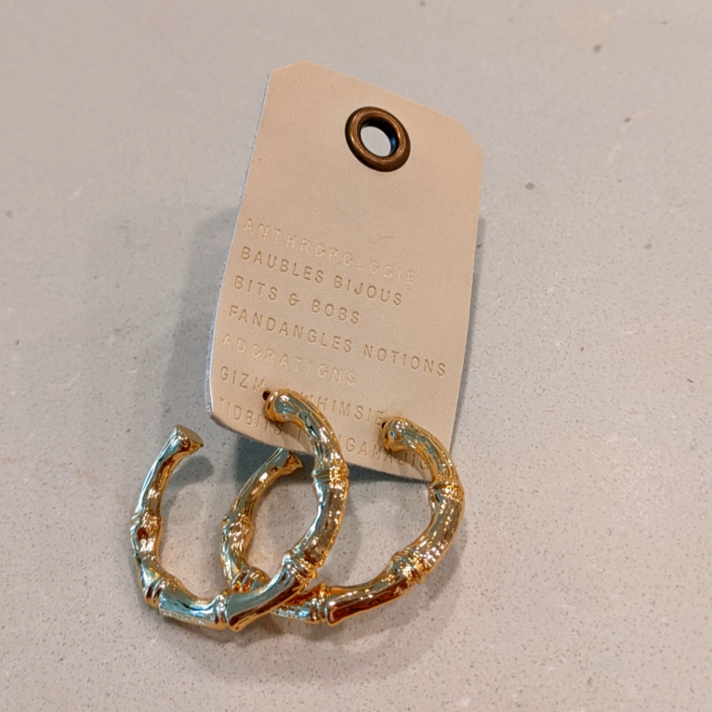 Anthropologie Gold Textured Hoop Earrings - Picture 1 of 2